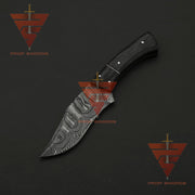 Custom Hand-Forged Damascus Bobcat Knife: Personalized for Hunting and Camping Adventures, Complete with Leather Sheath