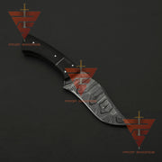 Custom Hand-Forged Damascus Bobcat Knife: Personalized for Hunting and Camping Adventures, Complete with Leather Sheath