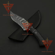 Custom Hand-Forged Damascus Bobcat Knife: Personalized for Hunting and Camping Adventures, Complete with Leather Sheath