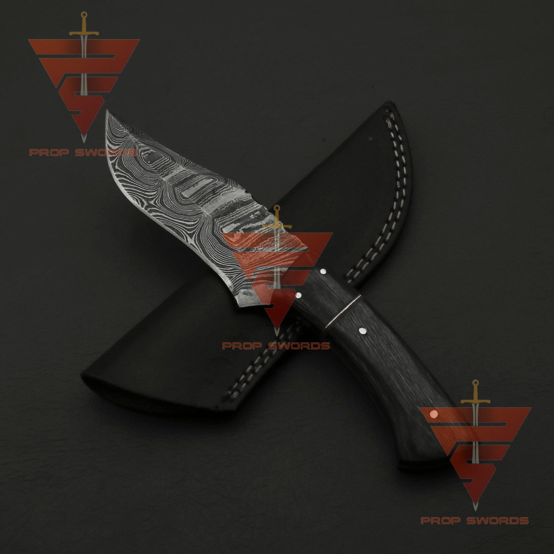 Custom Hand-Forged Damascus Bobcat Knife: Personalized for Hunting and Camping Adventures, Complete with Leather Sheath - propswords