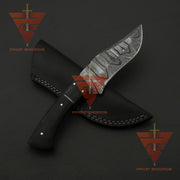 Custom Hand-Forged Damascus Bobcat Knife: Personalized for Hunting and Camping Adventures, Complete with Leather Sheath