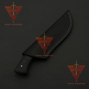 Custom Hand-Forged Damascus Bobcat Knife: Personalized for Hunting and Camping Adventures, Complete with Leather Sheath