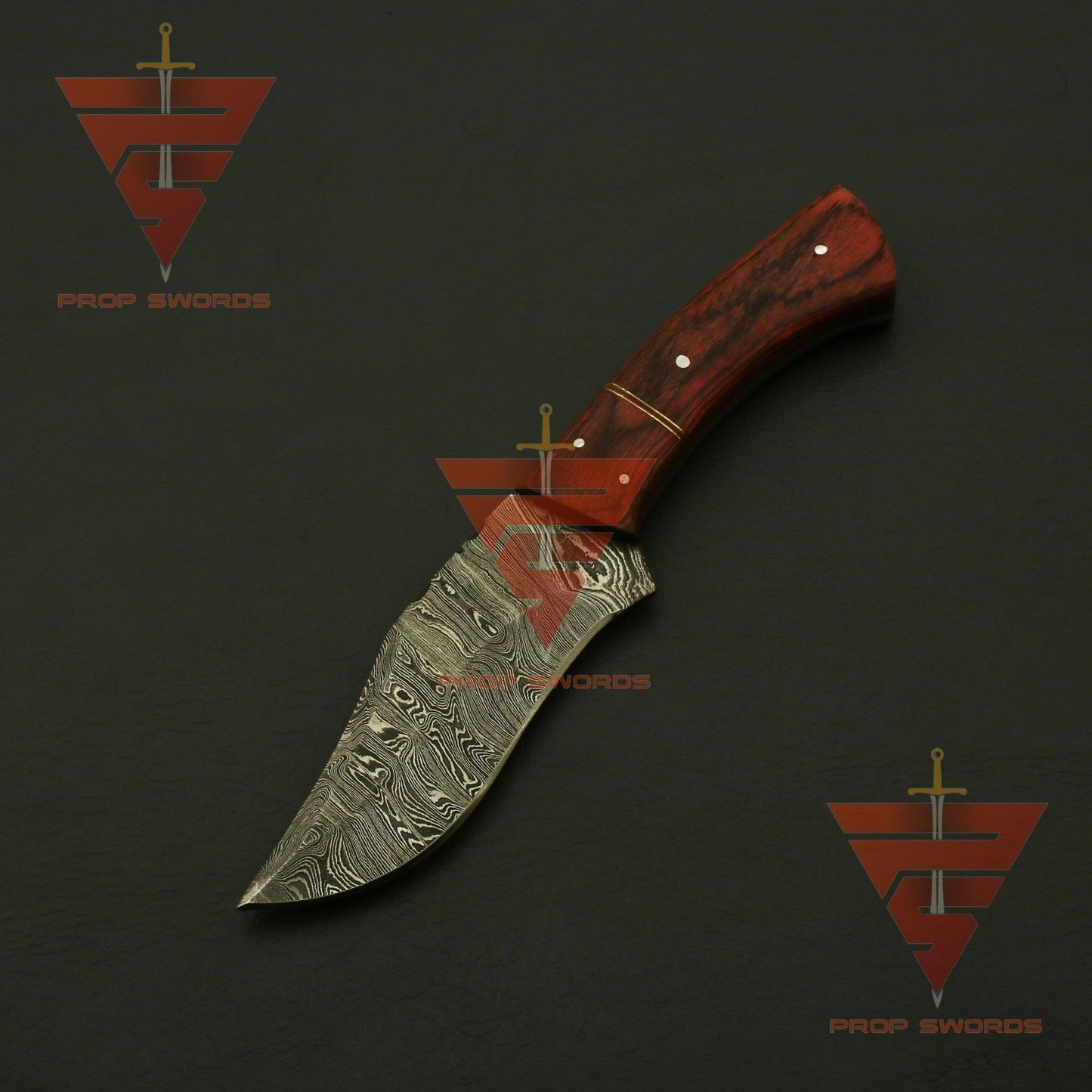 Customized Damascus Steel Hunting Knife: Personalized Handle and Guard Design, Enhanced with Custom Leather Sheath - Perfect for EDC and Camping Adventures - propswords