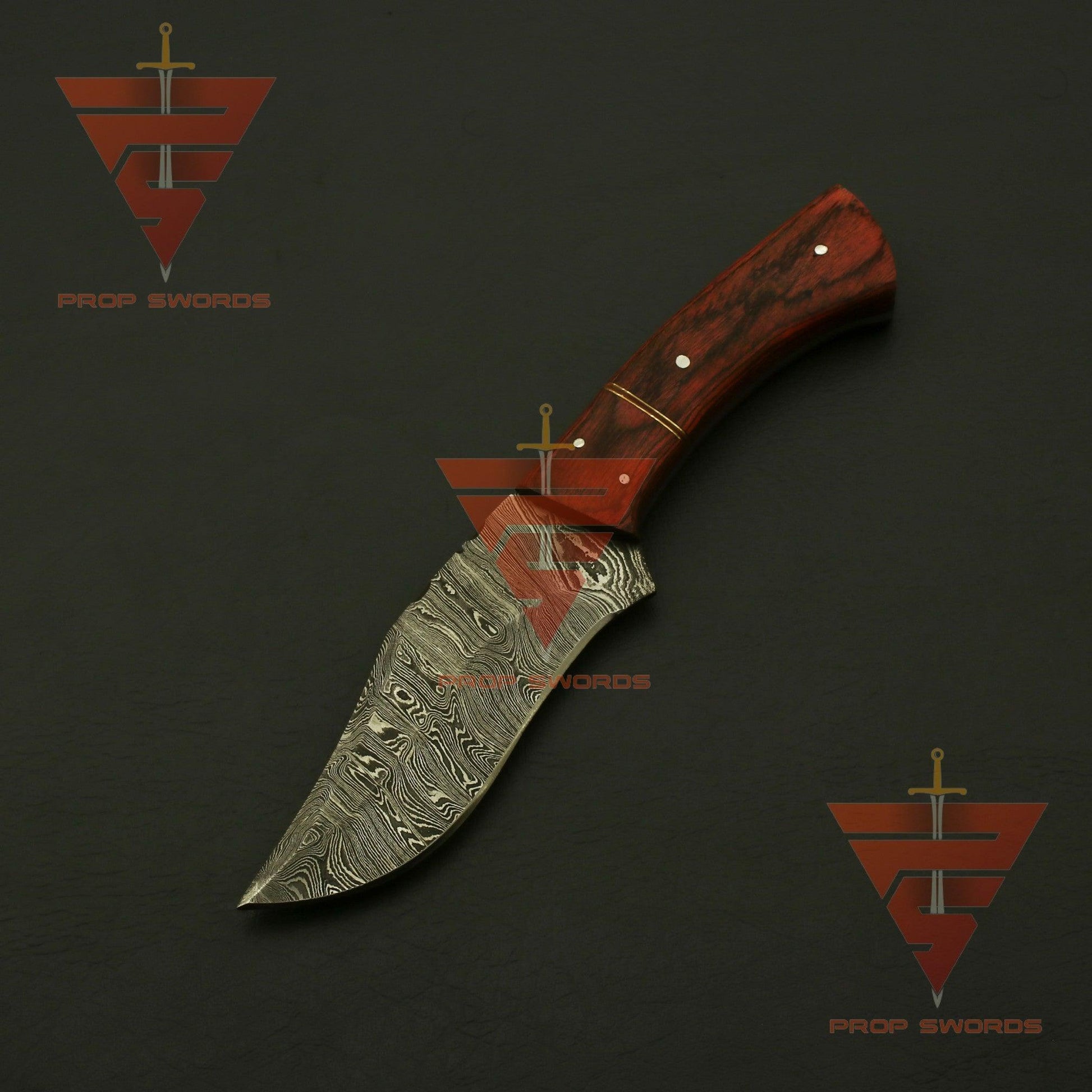 Customized Damascus Steel Hunting Knife: Personalized Handle and Guard Design, Enhanced with Custom Leather Sheath - Perfect for EDC and Camping Adventures - propswords