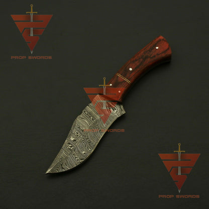 Customized Damascus Steel Hunting Knife: Personalized Handle and Guard Design, Enhanced with Custom Leather Sheath - Perfect for EDC and Camping Adventures - propswords