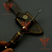Exquisite Handcrafted Damascus Steel Stag Horn Knife with Custom Enchanting Bolster Handle and Personalized Leather Sheath: Perfect Gift for Dad, Ideal for Hunting - propswords