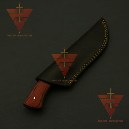 Customized Damascus Steel Hunting Knife: Personalized Handle and Guard Design, Enhanced with Custom Leather Sheath - Perfect for EDC and Camping Adventures - propswords