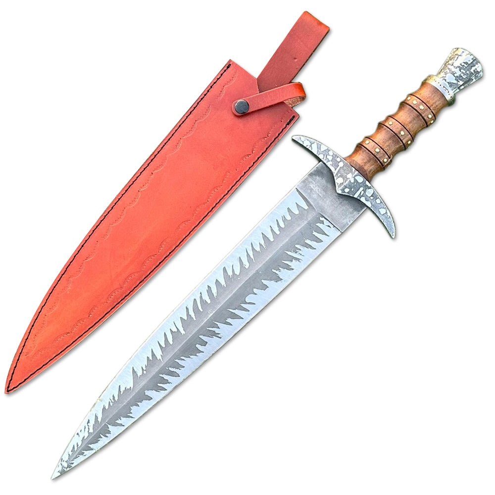 21" Handmade Damascus Steel Double Edge Bowie Knife With Leather Sheath - propswords