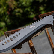 Full Tang Sawback Black Tactical Machete With Sheath - propswords