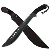 Full Tang Sawback Black Tactical Machete With Sheath - propswords