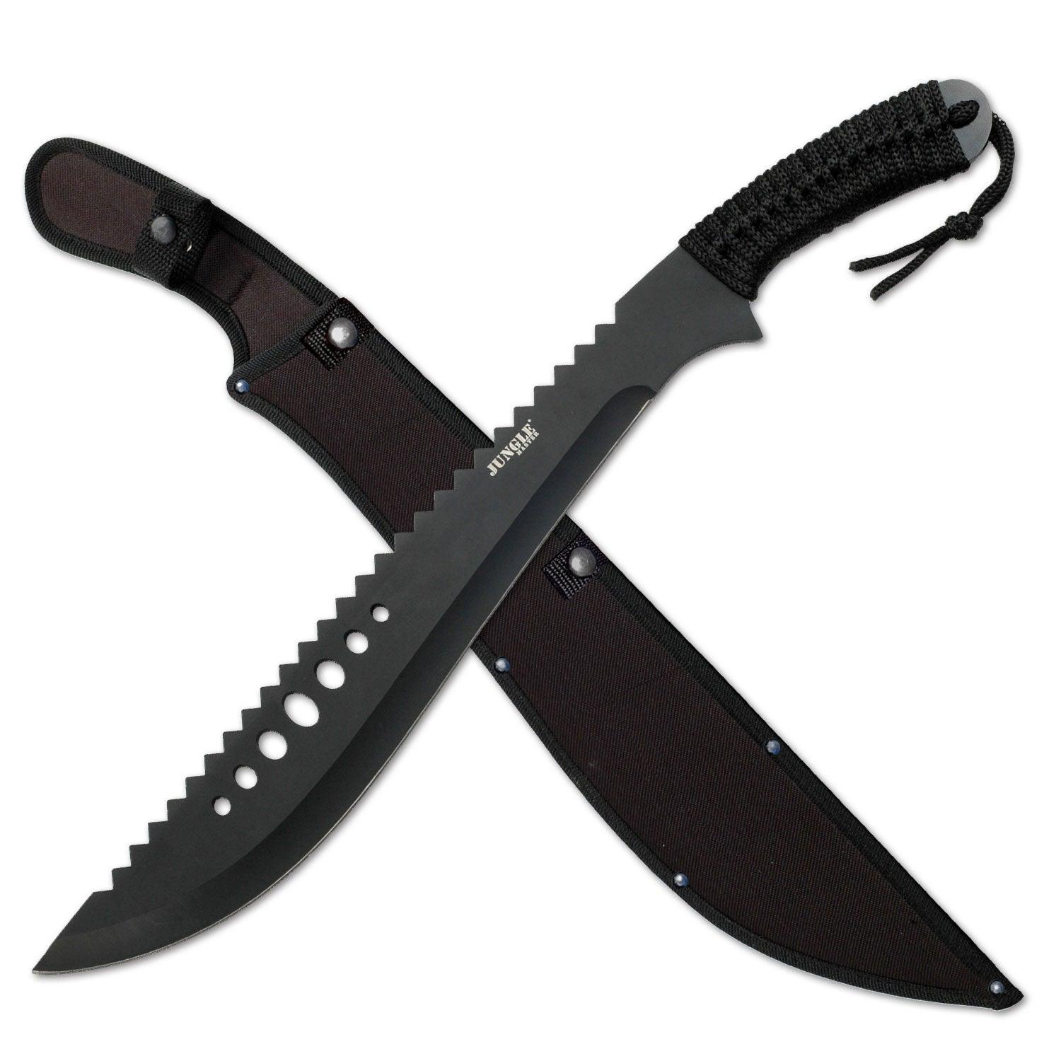 Full Tang Sawback Black Tactical Machete With Sheath - propswords