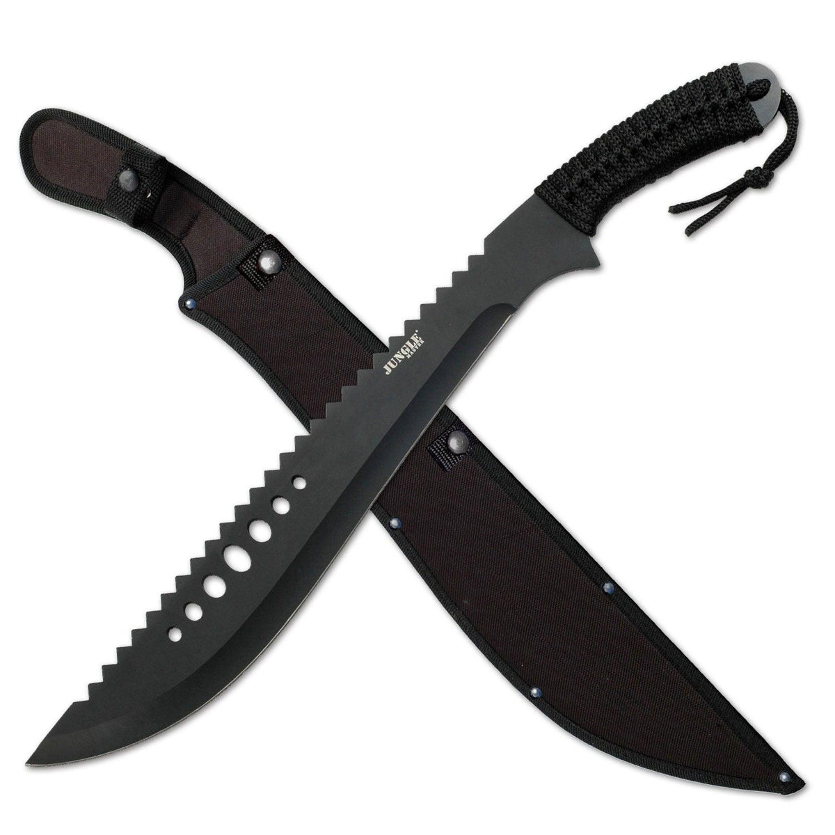 Full Tang Sawback Black Tactical Machete With Sheath - propswords