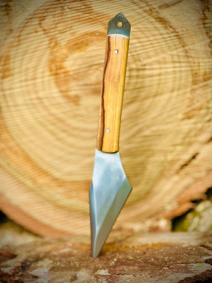 Handmade Stainless Steel Full Tang Olive Wood Kiridashi Knife With Leather Sheath