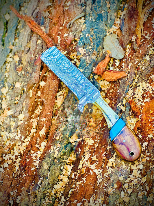 Hand Forged Damascus steel Full Tang Bull Cutter Knife With Leather Sheath