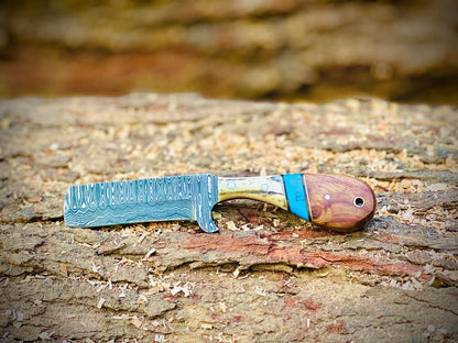 Hand Forged Damascus steel Full Tang Bull Cutter Knife With Leather Sheath