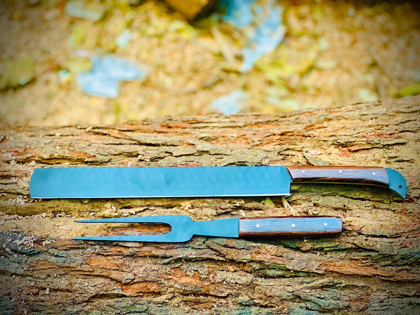 High Carbon Steel Full Tang Chef’s Kitchen Knife Fillet Knife & Carving Knife with Fork Included Leather Sheath