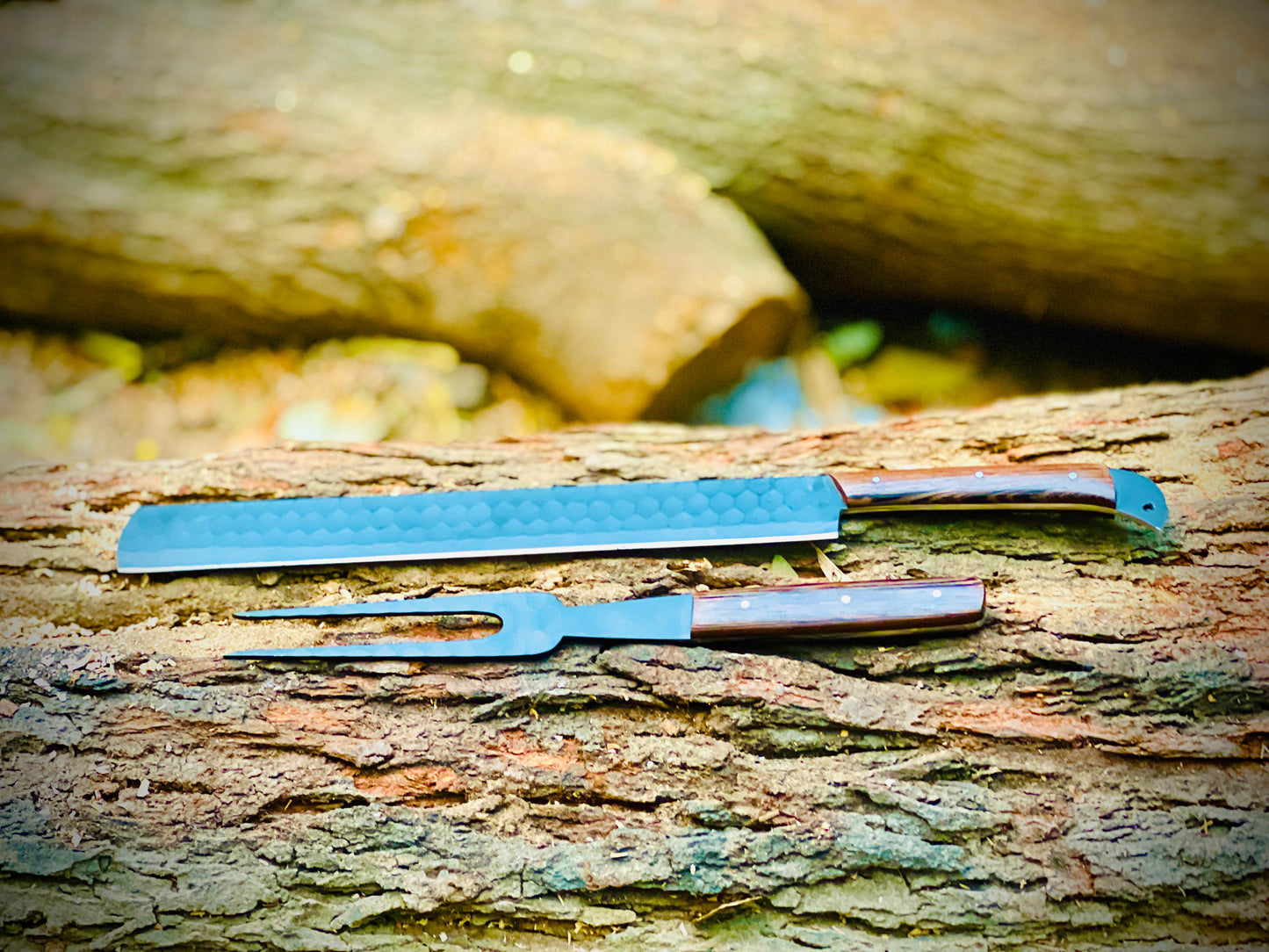 High Carbon Steel Full Tang Chef’s Kitchen Knife Fillet Knife & Carving Knife with Fork Included Leather Sheath