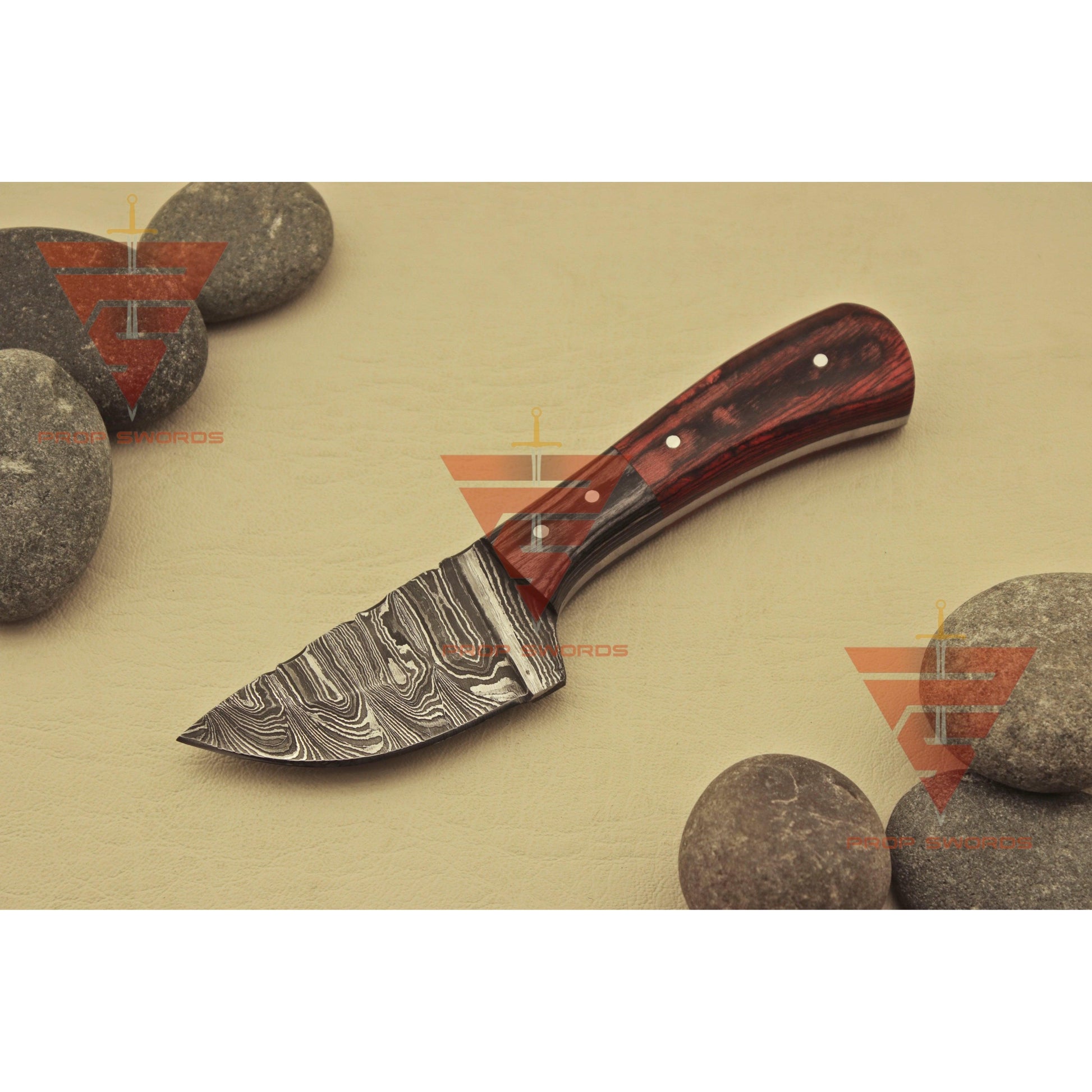 6 inches World Best Handmade Damascus Blade skinner Hunting Knife with Beautiful Handle Style, Brown Leather Sheath - propswords