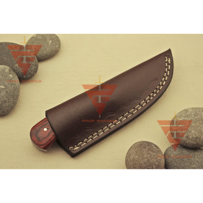 6 inches World Best Handmade Damascus Blade skinner Hunting Knife with Beautiful Handle Style, Brown Leather Sheath - propswords
