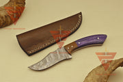 Artisan Damascus Steel Hunting Knife - Exquisite Wood Handgrip - Perfect Present for Him - Complete with Genuine Leather Sheath