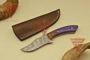 Artisan Damascus Steel Hunting Knife - Exquisite Wood Handgrip - Perfect Present for Him - Complete with Genuine Leather Sheath - propswords