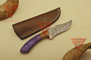 Artisan Damascus Steel Hunting Knife - Exquisite Wood Handgrip - Perfect Present for Him - Complete with Genuine Leather Sheath - propswords