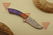 Artisan Damascus Steel Hunting Knife - Exquisite Wood Handgrip - Perfect Present for Him - Complete with Genuine Leather Sheath - propswords