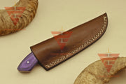 Artisan Damascus Steel Hunting Knife - Exquisite Wood Handgrip - Perfect Present for Him - Complete with Genuine Leather Sheath - propswords