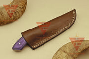 Artisan Damascus Steel Hunting Knife - Exquisite Wood Handgrip - Perfect Present for Him - Complete with Genuine Leather Sheath