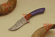 Artisan Damascus Steel Hunting Knife - Exquisite Wood Handgrip - Perfect Present for Him - Complete with Genuine Leather Sheath - propswords
