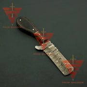 Handmade Damascus Steel Hunting Skinner Knife Pure Rosewood Handle, Comes With Leather Sheath