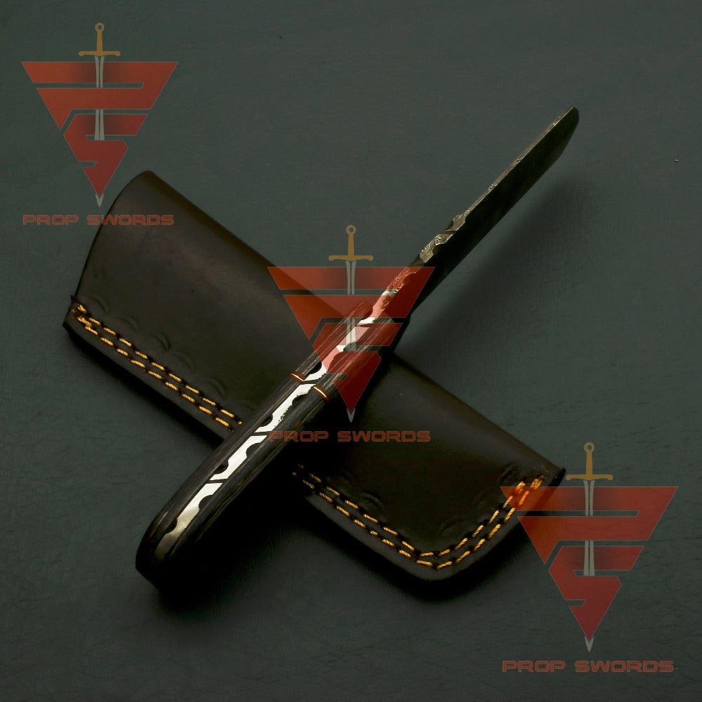 Handmade Damascus Steel Hunting Skinner Knife Pure Rosewood Handle, Comes With Leather Sheath - propswords