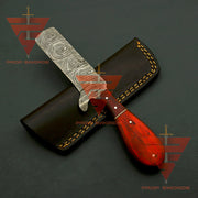 Handcrafted Damascus Steel Hunting Fixed Blade Knife with Leather Sheath - Exquisite Redwood Handle - Ideal Gift For Him | EDC