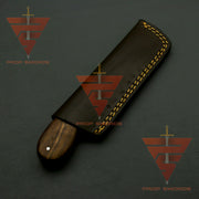 Hand Forged Damascus Hunting Knife, Damascus Knife Personalized Camping Knife,Rosewood Handle with Leather Sheath
