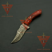 Exquisite Damascus Steel Hunting Knife with Rosewood Handle and Leather Sheath: A Timeless Masterpiece