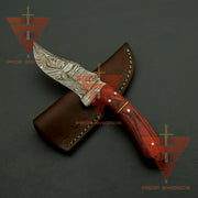 Exquisite Damascus Steel Hunting Knife with Rosewood Handle and Leather Sheath: A Timeless Masterpiece