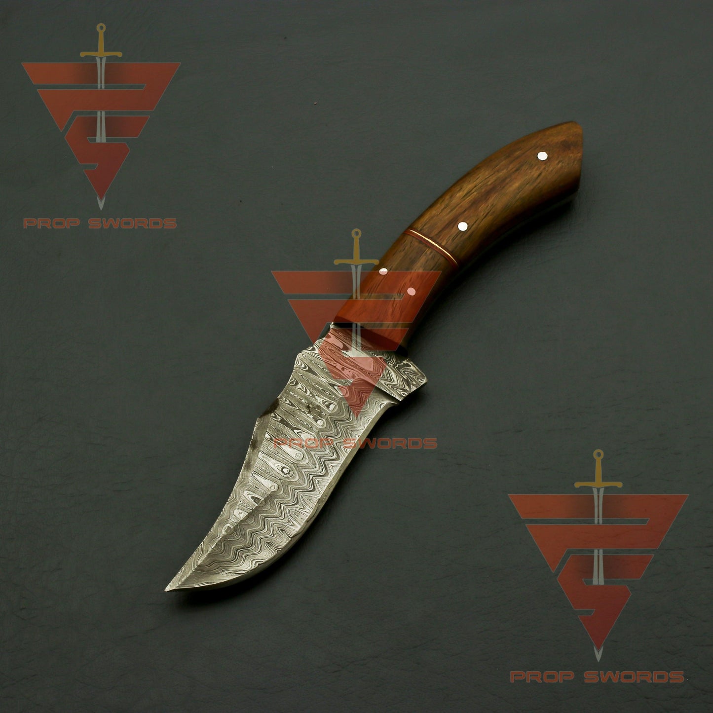 Mastercrafted Damascus Steel Hunting Knife with Rosewood Handle and Leather Sheath: Timeless Elegance and Superior Performance - propswords