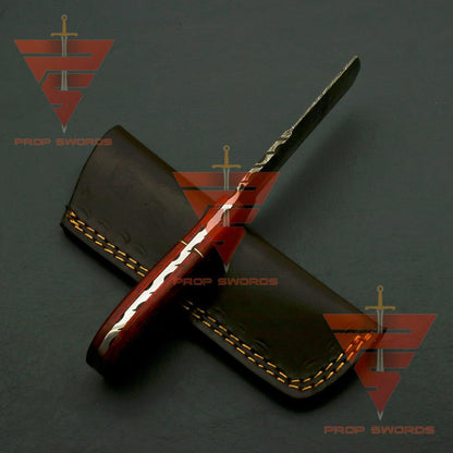 Handcrafted Damascus Steel Hunting Fixed Blade Knife with Leather Sheath - Exquisite Redwood Handle - Ideal Gift For Him | EDC - propswords