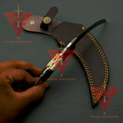 Artisan Crafted Damascus Steel Tactical Karambit Knife: Complete with Leather Sheath - propswords