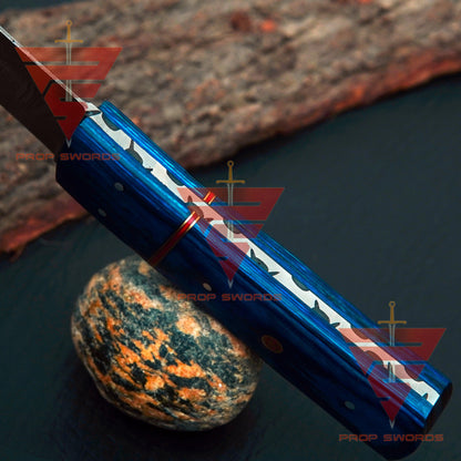 Masterfully Crafted Damascus Steel Tanto Point Hunting Knife with Stunning Handle and Leather Sheath – An Unparalleled Gift for Him - propswords