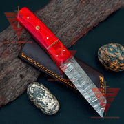 Ultimate Gift: 9-Inch Hand-Forged Damascus Steel Tanto Point Hunting Knife, Featuring a Stunning Handle and Leather Sheath