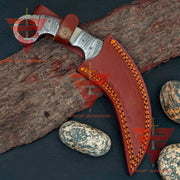 Full Damascus Handcrafted Tactical Karambit Knife with Leather Sheath - propswords