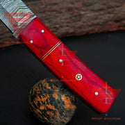 Ultimate Gift: 9-Inch Hand-Forged Damascus Steel Tanto Point Hunting Knife, Featuring a Stunning Handle and Leather Sheath - propswords