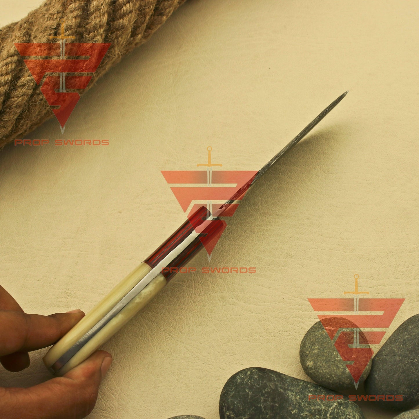 Handmade Damascus Steel Skinner Camping Hunting Knife with Beautiful Handle Design - Ideal Personalized Gift for Him, Complete with Sheath - propswords