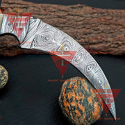 Full Damascus Handcrafted Tactical Karambit Knife with Leather Sheath - propswords