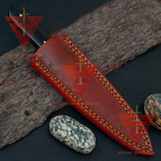 Elegant Handcrafted Damascus Knife with Rosewood and Camel Bone Handle, Complete with Pure Leather Sheath - Ideal Gift for Him - propswords