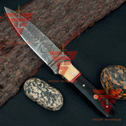 Elegant Handcrafted Damascus Knife with Rosewood and Camel Bone Handle, Complete with Pure Leather Sheath - Ideal Gift for Him