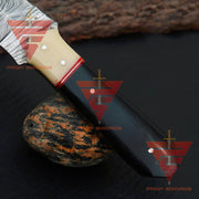 Elegant Handcrafted Damascus Knife with Rosewood and Camel Bone Handle, Complete with Pure Leather Sheath - Ideal Gift for Him