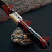 Elegant Handcrafted Damascus Knife with Rosewood and Camel Bone Handle, Complete with Pure Leather Sheath - Ideal Gift for Him - propswords
