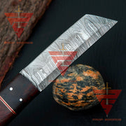 Custom Handcrafted Damascus Steel Tanto Blade Knife with Pure Rosewood Handle and Sheath - Ideal Gift for Him, Perfect for Hunting